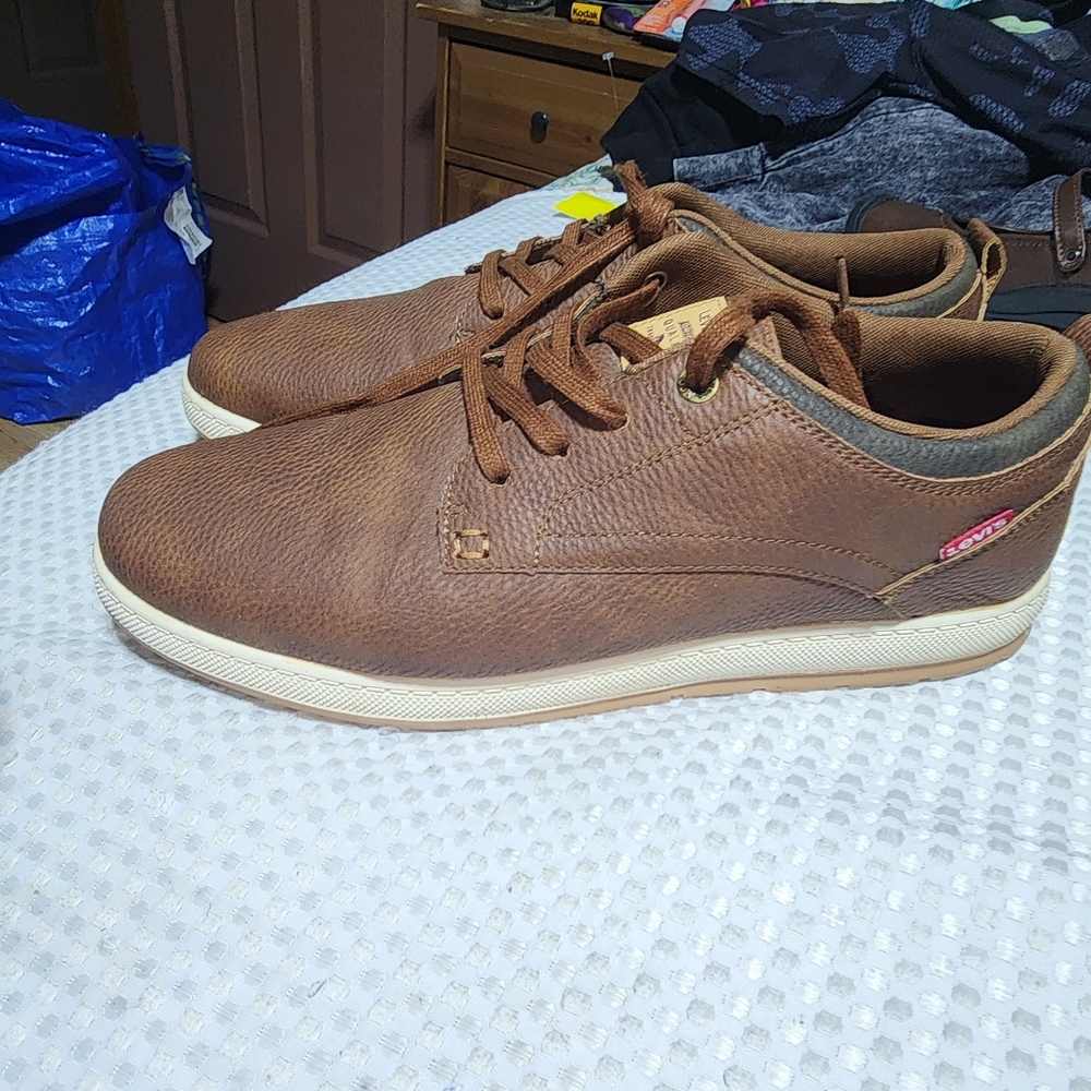 LEVI STRAUSS EUC MENS SZ 13 BROWN LEATHER LACE UP SNEAKER OXFORDS SHOES - Picture 5 of 9